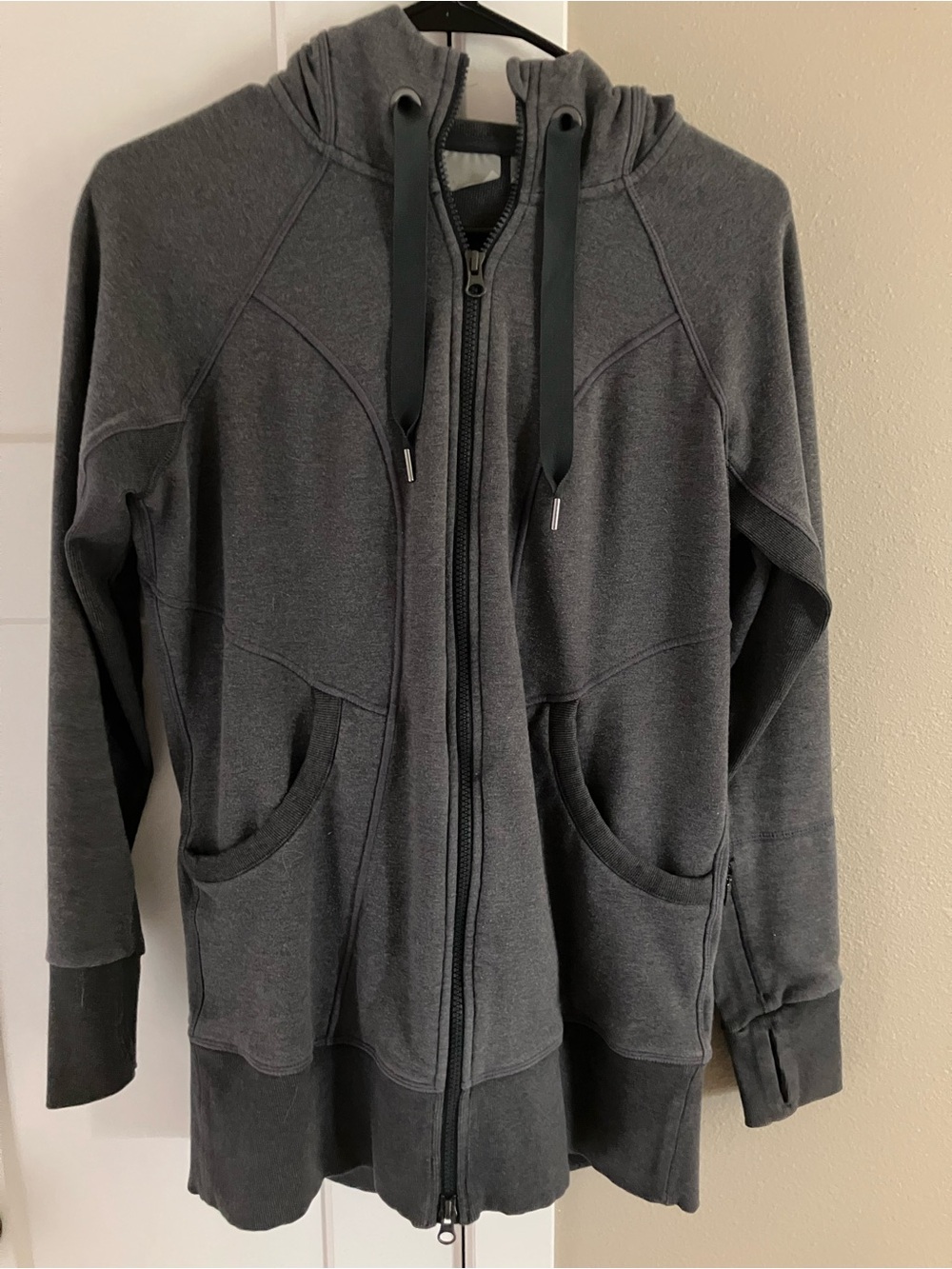 Charcoal Gray Zip-Up Hoodie with Drawstrings